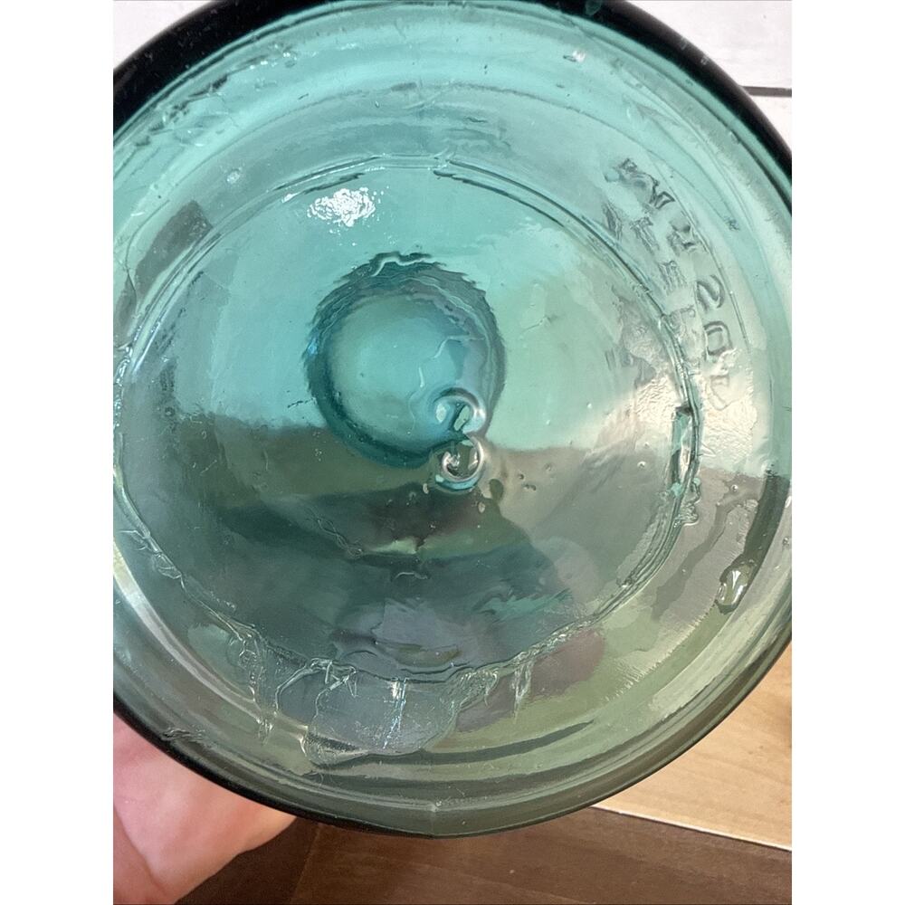 Ball Jar Perfect Mason Off Center #3 RARE 1913-15 Vintage Blue Green 1/2 Gal - Picture 6 of 7
